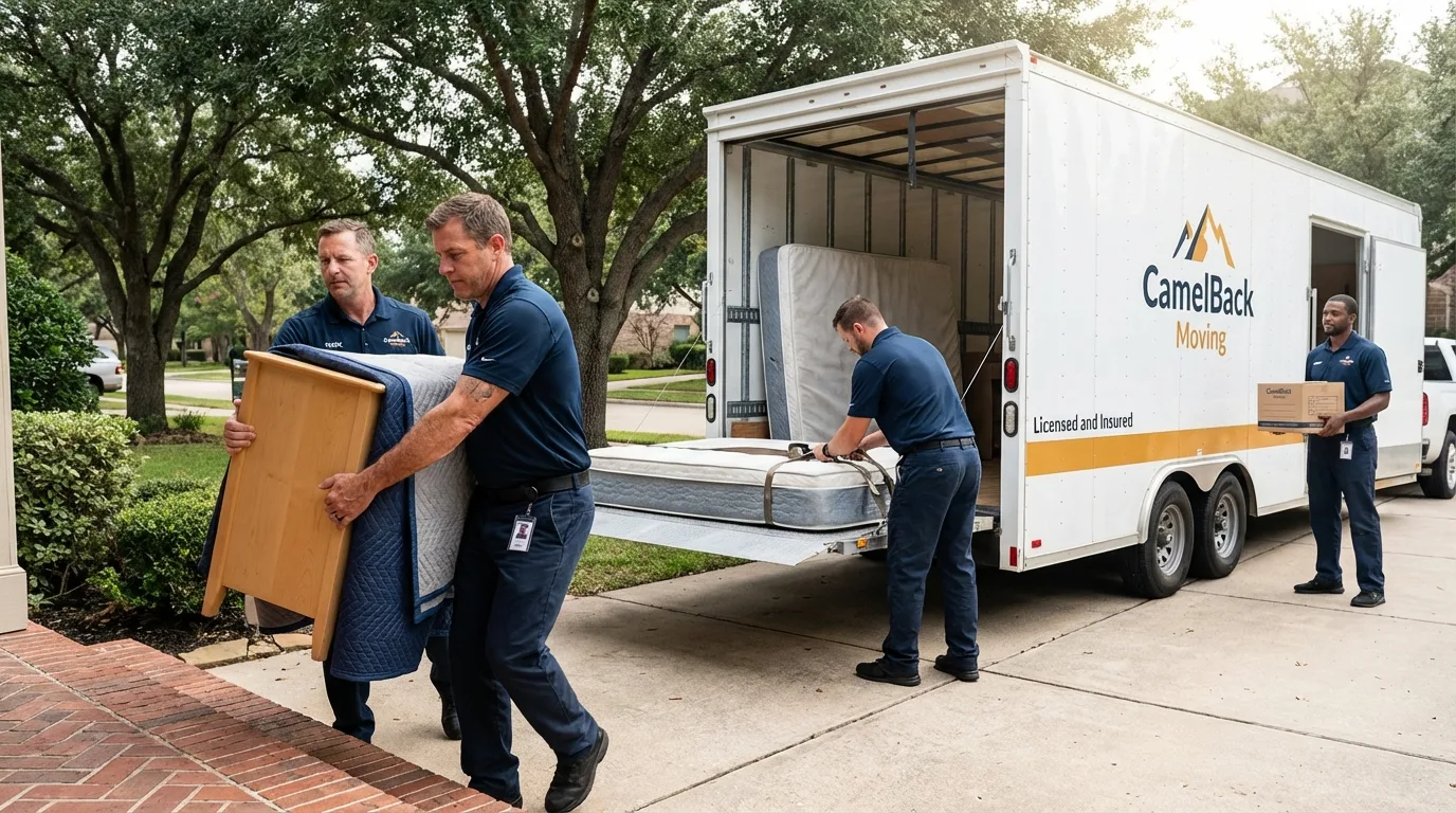 Crew loading residential truck for cross-state move from Everett, WA
